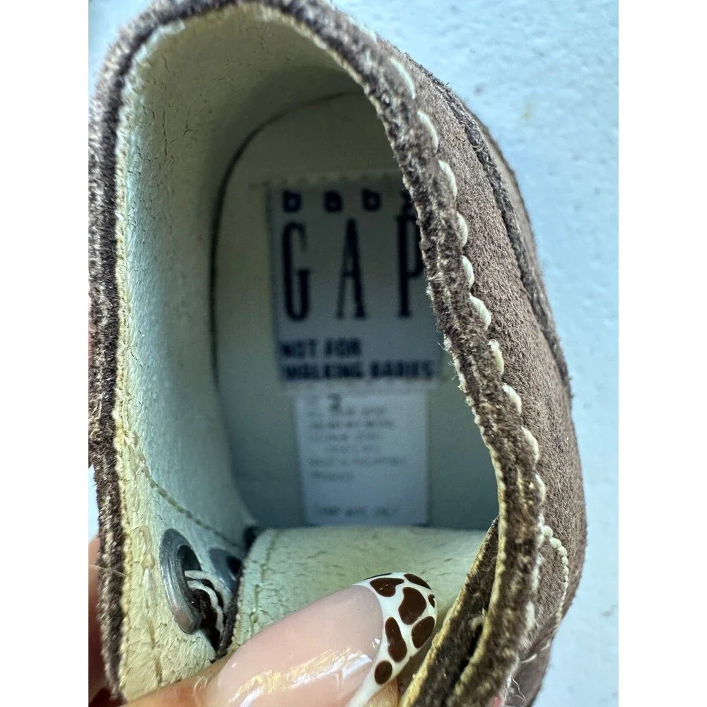 Vintage Baby Gap Crawlers Brown Cow Suede Twill Laces Chukka Ankle Booties 2